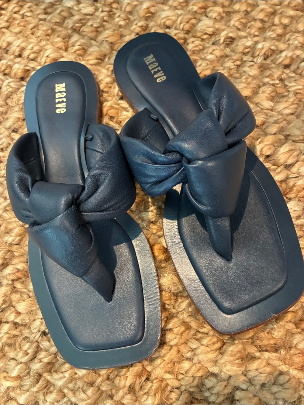 Maeve Navy Knotted Leather Slide Sandals - Picture 5 of 8